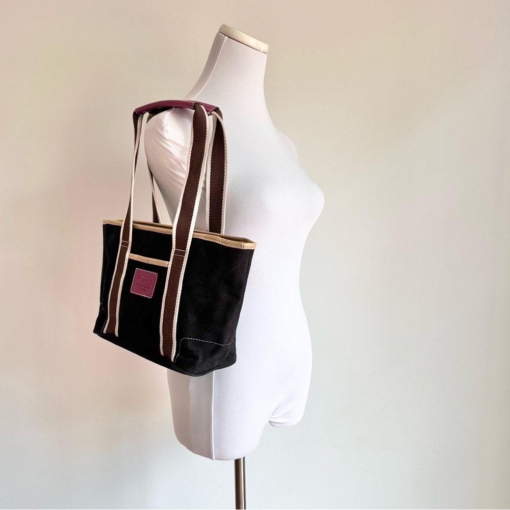 Vintage Coach Leatherware Hampton Mini Black Suede Tan Leather Shoulder Bag - Picture 2 of 16